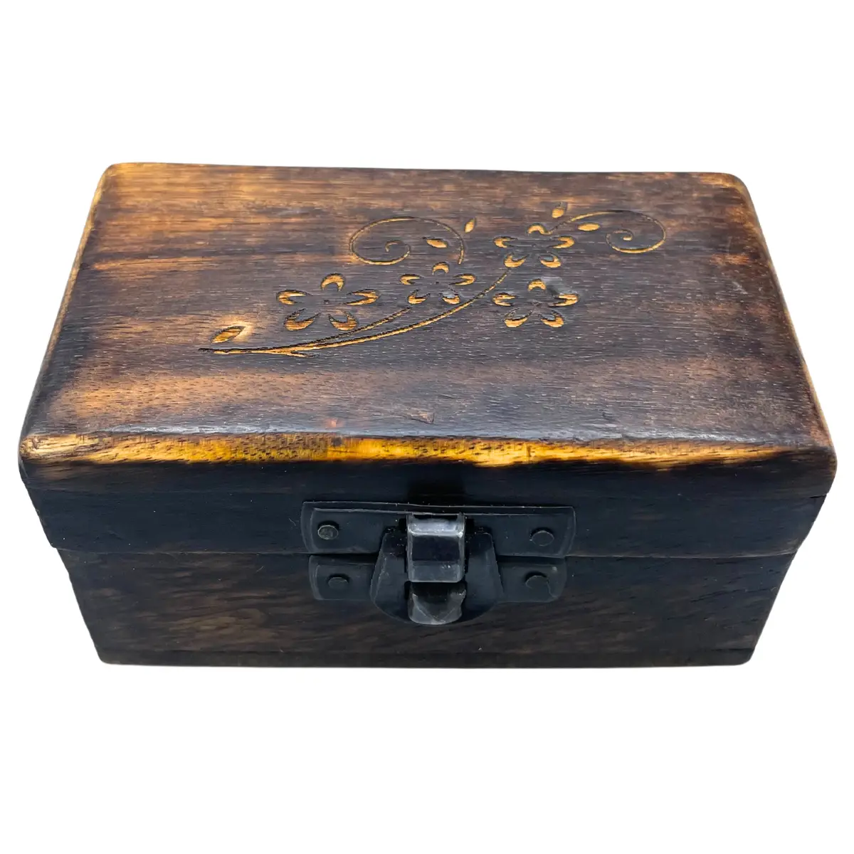Set med 5 handgjorda träaskar för piller med snidade motiv 9x5x4 cm - produktbild 5