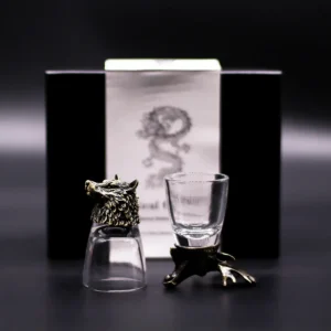 Set med 6 snapsglas med skogsdjur i antik brons - produktbild 2