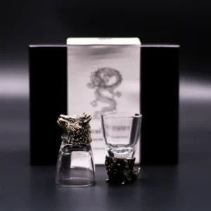 Set med 6 snapsglas med skogsdjur i antik brons - produktbild 4