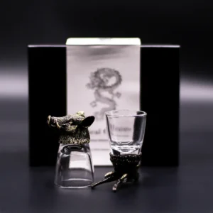 Set med 6 snapsglas med skogsdjur i antik brons - produktbild 6