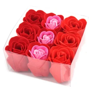 Set med 9 tvålblommor i form av röda rosor - produktbild 3