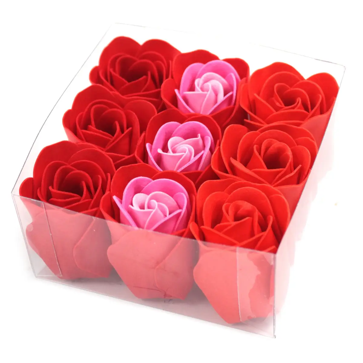 Set med 9 tvålblommor i form av röda rosor - produktbild 3