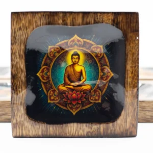 Set med emaljerade brickor i mangoträ med Buddha-motiv - produktbild 3