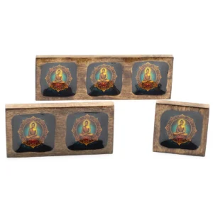 Set med emaljerade brickor i mangoträ med Buddha-motiv - produktbild 4