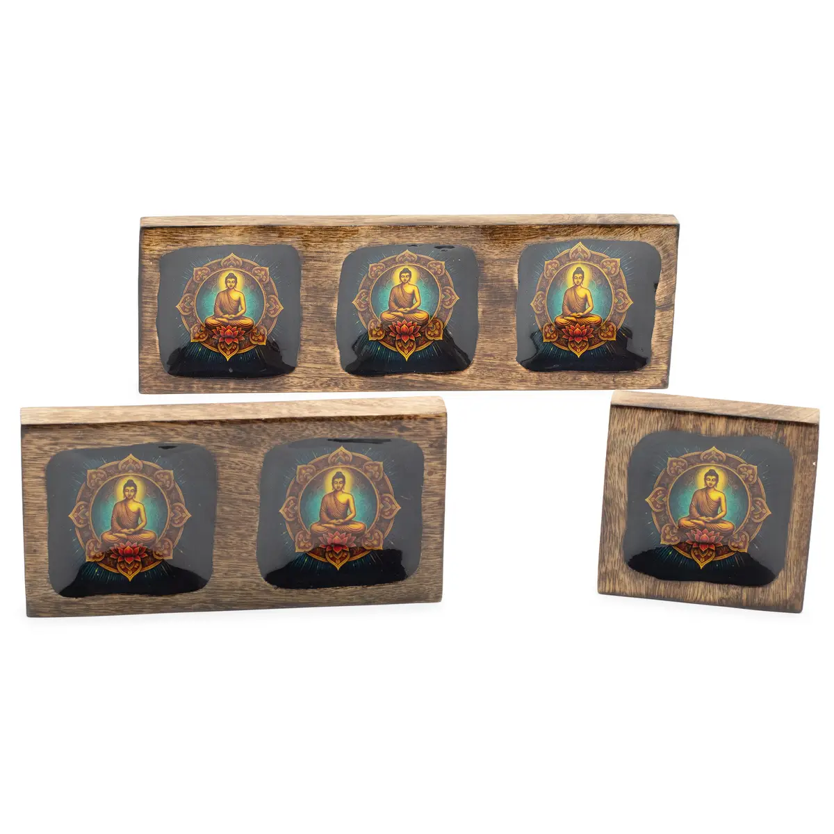 Set med emaljerade brickor i mangoträ med Buddha-motiv - produktbild 4