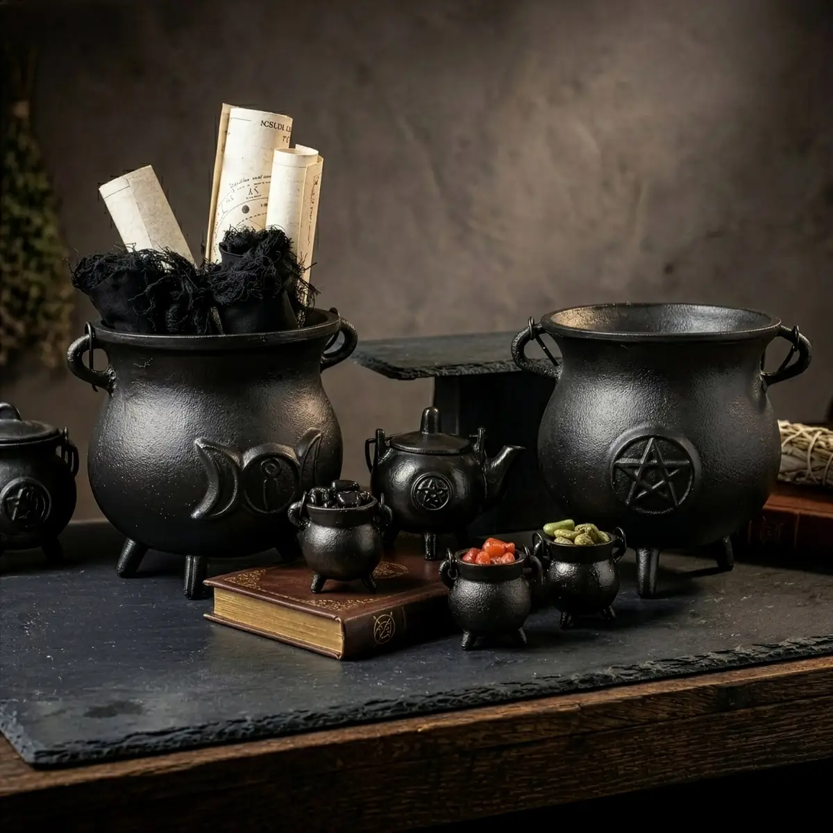 Set med extra små gjutjärnskittlar 5x7 cm - produktbild 3