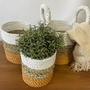 Set med korgar i sjögräs i orange, natur och vitt - produktbild 2