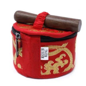 Set med mini tibetansk klangskål i rött med påse och kudde - produktbild 2