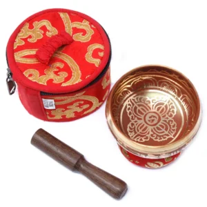 Set med mini tibetansk klangskål i rött med påse och kudde - produktbild 7