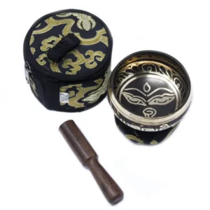 Set med mini tibetansk klangskål i svart med påse - produktbild 4