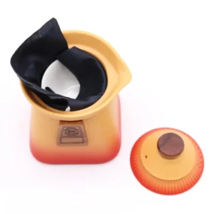 Set med örttekanna och tre koppar i orange jordfärg - produktbild 3