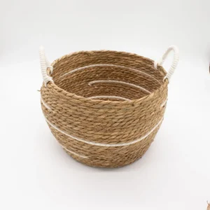 Set med stora förvaringskorgar i bomull och sjögräs med naturliga ränder, 3-pack - produktbild 3
