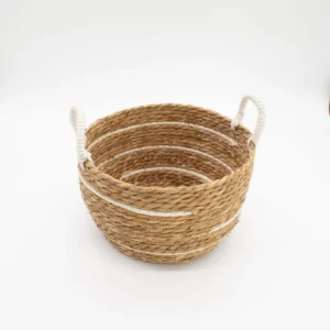 Set med stora förvaringskorgar i bomull och sjögräs med naturliga ränder, 3-pack - produktbild 4