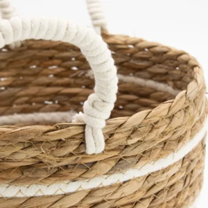 Set med stora förvaringskorgar i bomull och sjögräs med naturliga ränder, 3-pack - produktbild 7