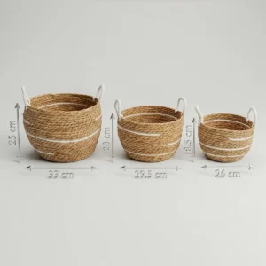 Set med stora förvaringskorgar i bomull och sjögräs med naturliga ränder, 3-pack - produktbild 9