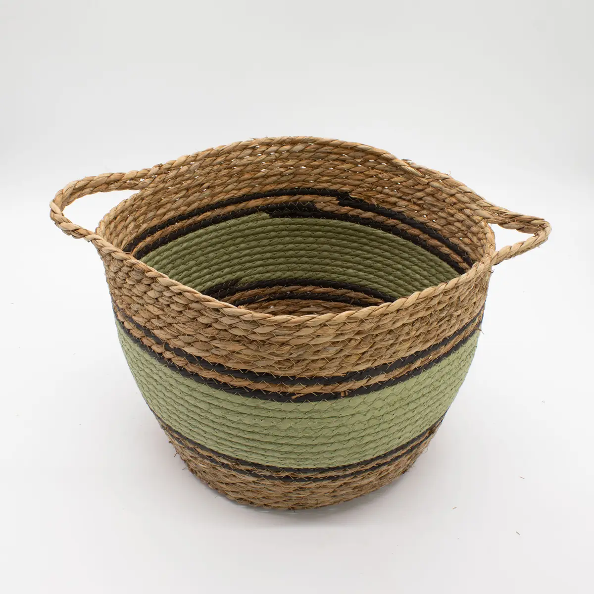 Set med stora korgar i bomull och sjögräs, naturfärgad med svart och grön, 3-pack - produktbild 3