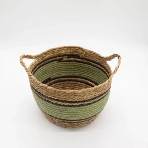 Set med stora korgar i bomull och sjögräs, naturfärgad med svart och grön, 3-pack - produktbild 4