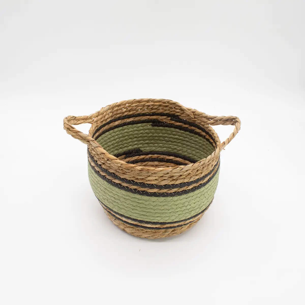 Set med stora korgar i bomull och sjögräs, naturfärgad med svart och grön, 3-pack - produktbild 5