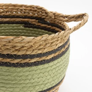 Set med stora korgar i bomull och sjögräs, naturfärgad med svart och grön, 3-pack - produktbild 6