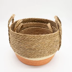 Set med stora korgar i halm och sjögräs, natur och orange, 3-pack - produktbild 2