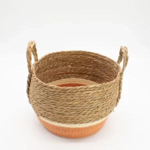 Set med stora korgar i halm och sjögräs, natur och orange, 3-pack - produktbild 3