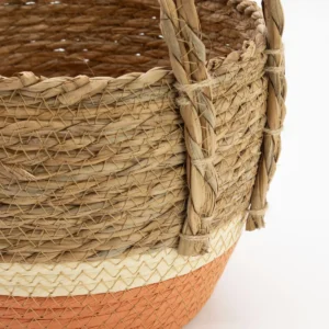 Set med stora korgar i halm och sjögräs, natur och orange, 3-pack - produktbild 6