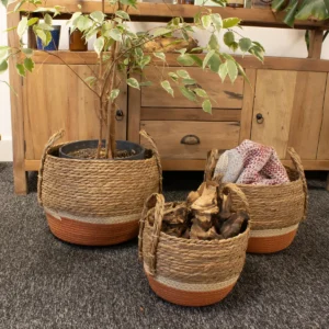 Set med stora korgar i halm och sjögräs, natur och orange, 3-pack - produktbild 7