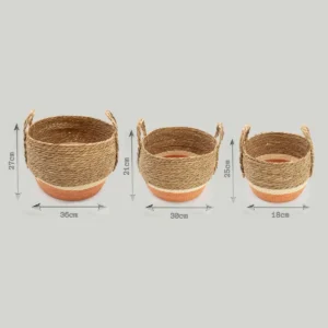 Set med stora korgar i halm och sjögräs, natur och orange, 3-pack - produktbild 8