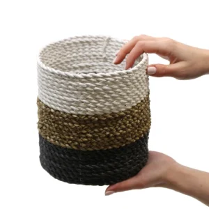 Set med tre handflätade korgar i sjögräs naturvit - produktbild 2