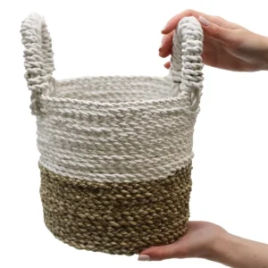 Set med tre handflätade korgar i sjögräs naturvit - produktbild 6