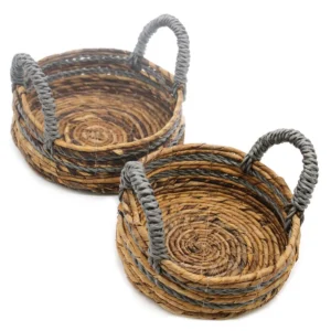 Set med två förvaringskorgar i bananblad och grå raffia - produktbild 4
