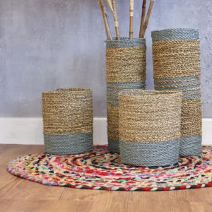 Set med vaser och förvaringskorgar i sjögräs och grått raffia, 4 delar - produktbild 3