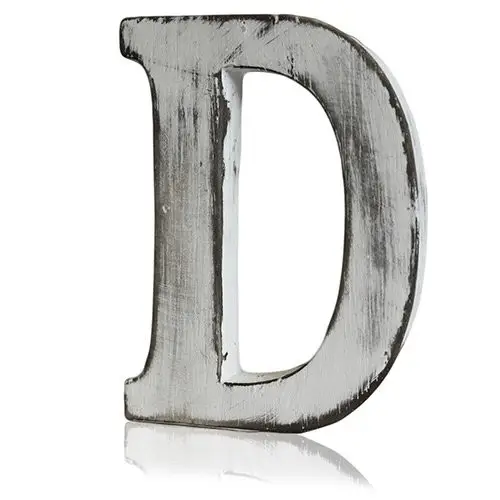 Träbokstav D i shabby chic-stil med sliten antik finish
