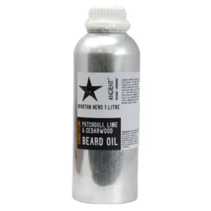 Flaska med skäggolja Spartan Hero 1 liter med patchouli, lime och cederträ