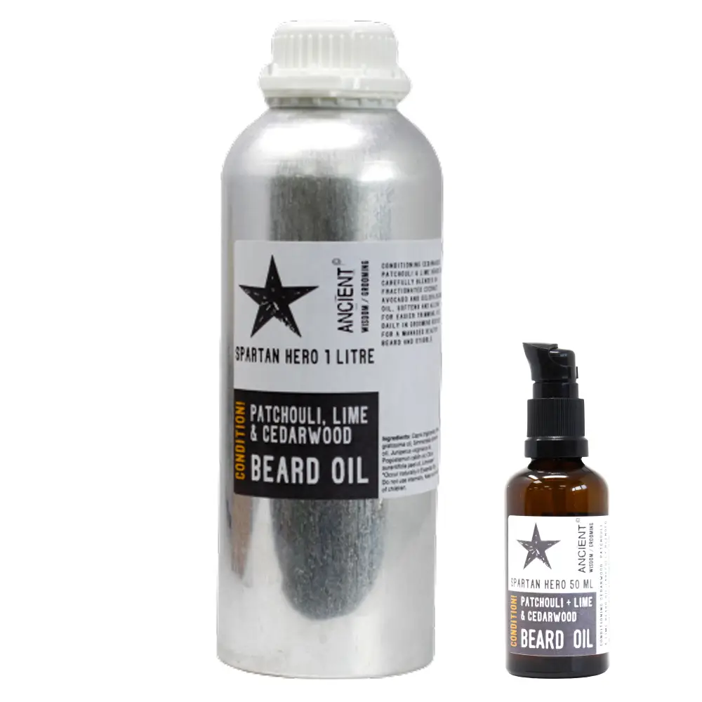 Skäggolja Spartan Hero 1 liter med patchouli, lime och cederträ - produktbild 4