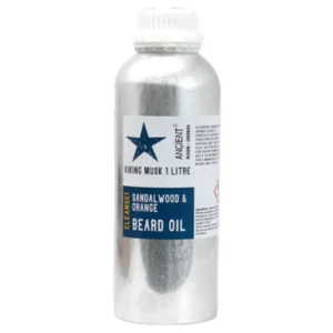 Flaska med skäggolja Viking Musk 1 liter med sandelträ och apelsin