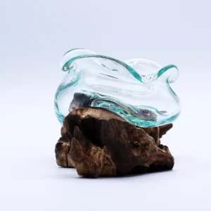 Skål i smält glas på trä 18 cm - produktbild 2