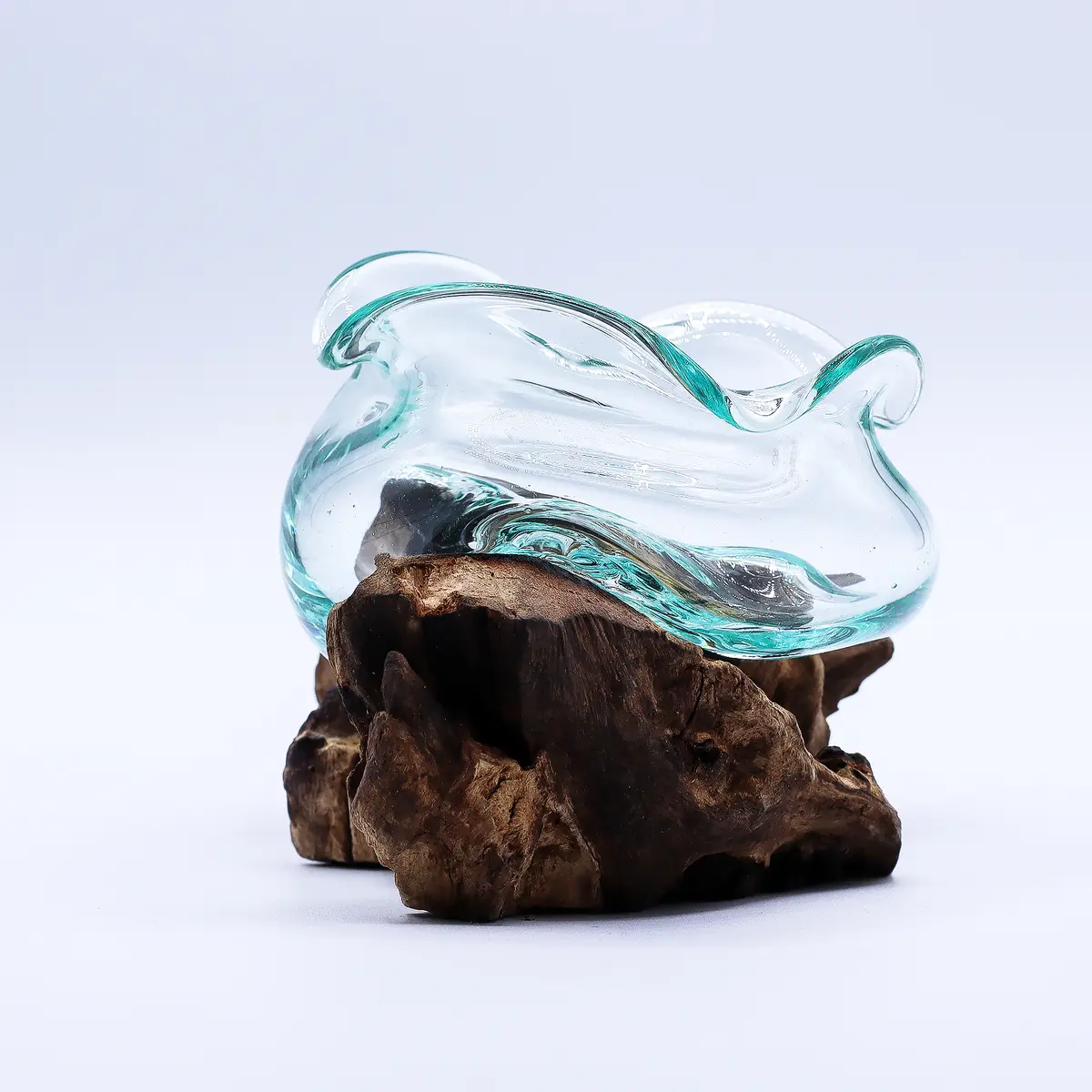 Skål i smält glas på trä 18 cm - produktbild 2