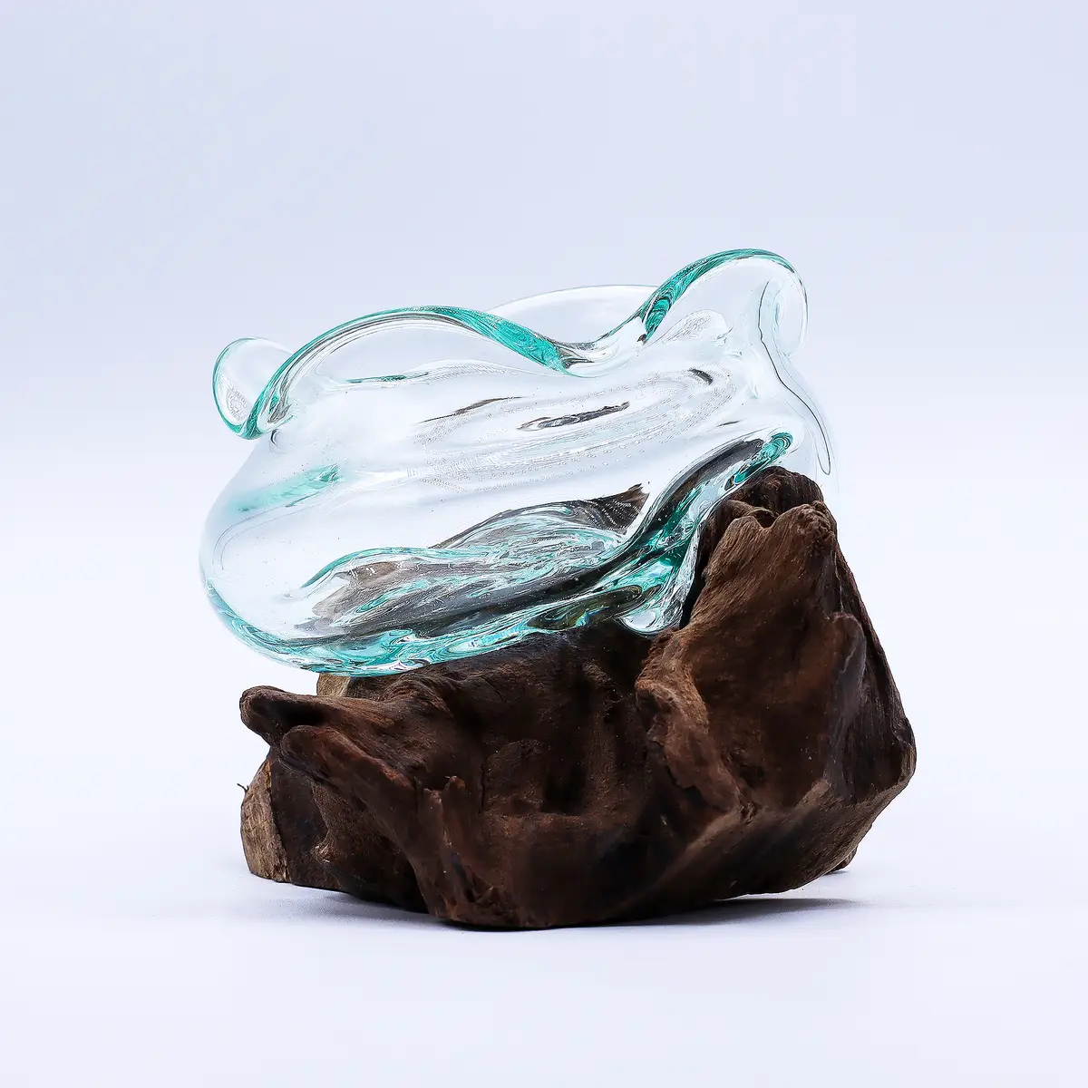 Skål i smält glas på trä 18 cm - produktbild 4