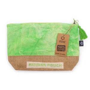 Grön sminkväska Pamper Pouch i jute och bomull med dragkedja och tofs