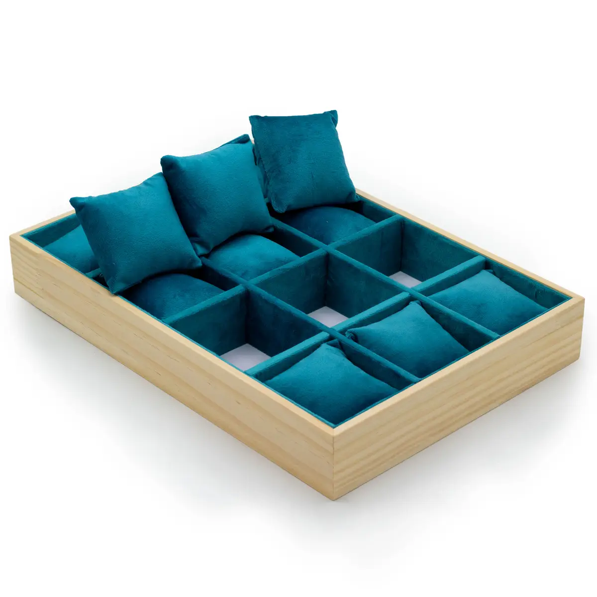 Smyckesdisplay med tolv fack och kuddar 35x24 cm - produktbild 3