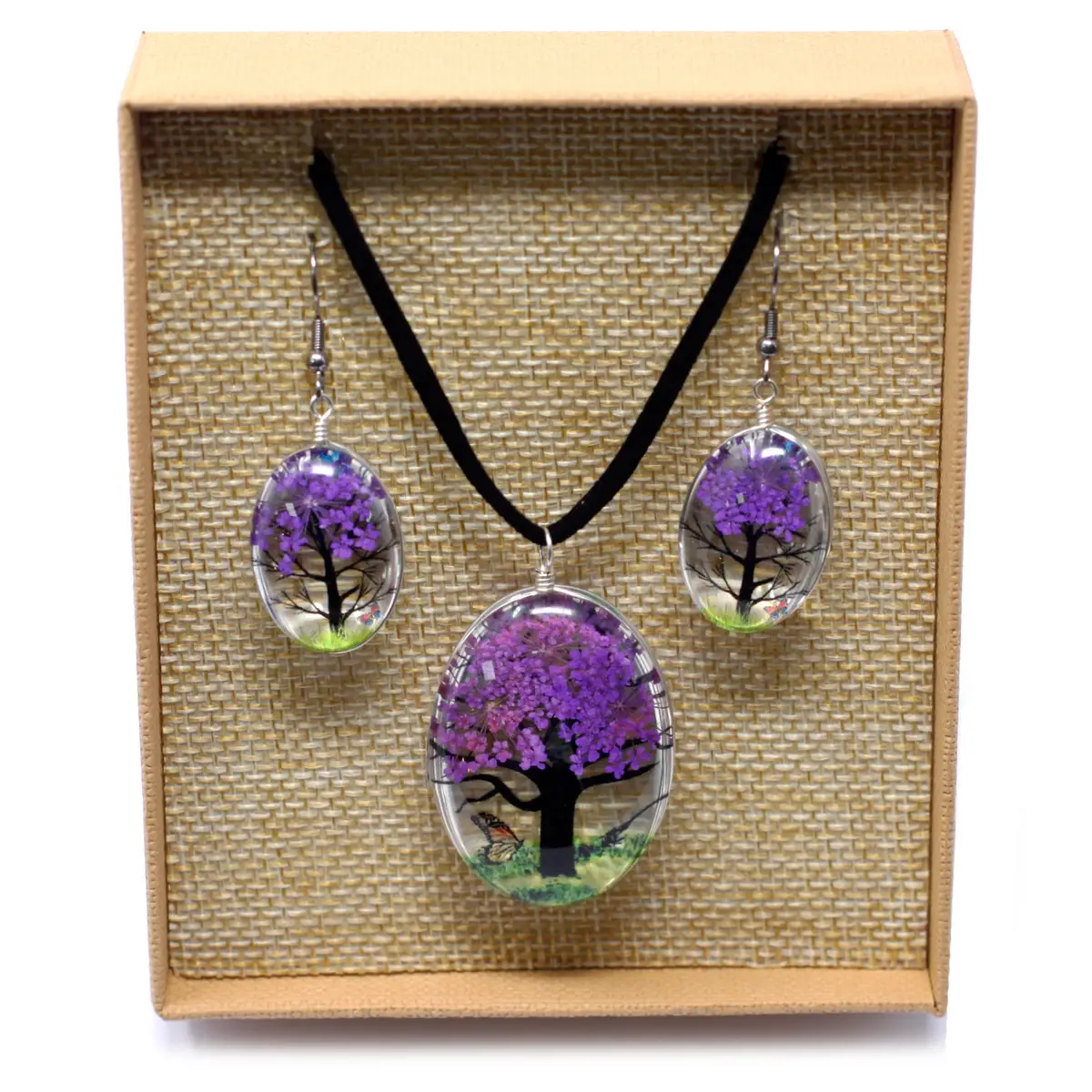 Smyckeset med pressade lavendelblommor i glas - produktbild 5