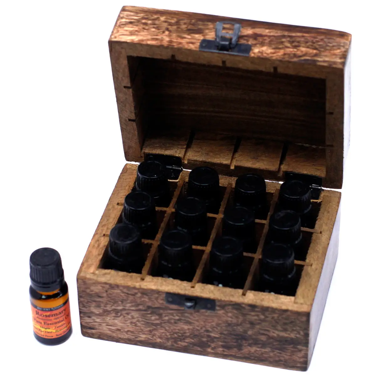 Snidad aromaterapilåda i mangoträ för 12 flaskor (10 ml) - produktbild 3