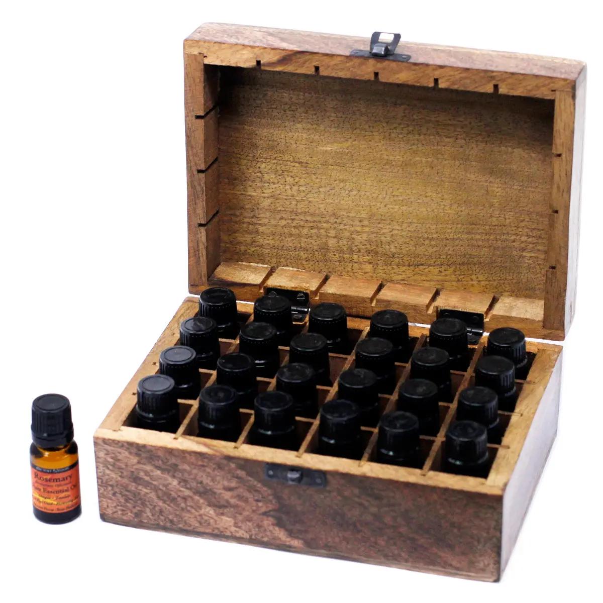 Snidad aromaterapilåda i mangoträ för 24 flaskor 10 ml - produktbild 3