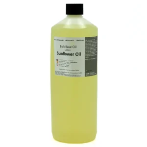 Flaska med 1 liter solrosolja med etikett
