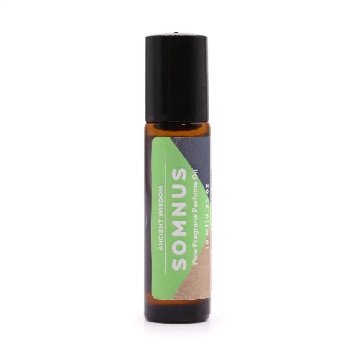 Flaska med Somnus finare doftolja i roll-on 10 ml med etikett i grönt och svart