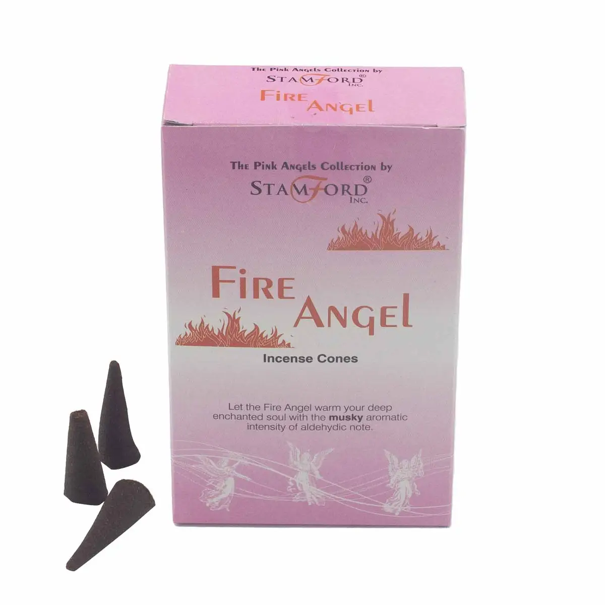 Stamford Angel Fire rökelsekoner och förpackning i rosa toner