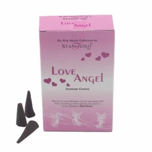Stamford Angel Love Angel rökelsekoner i rosa förpackning med tre koner bredvid