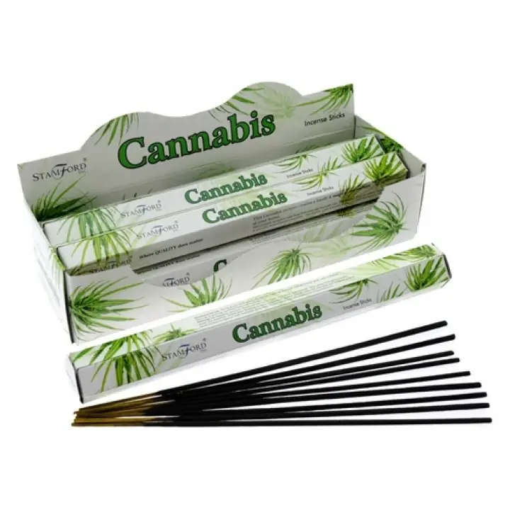 Stamford Premium Hex rökelsepinnar med cannabisdoft i förpackning och lösa pinnar