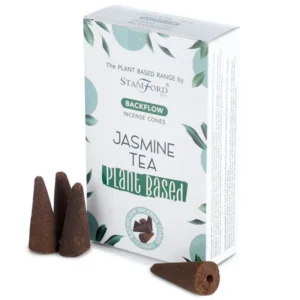 Förpackning med Stamford Premium växtbaserade backflow rökelsekoner med jasminte doft och fyra koner